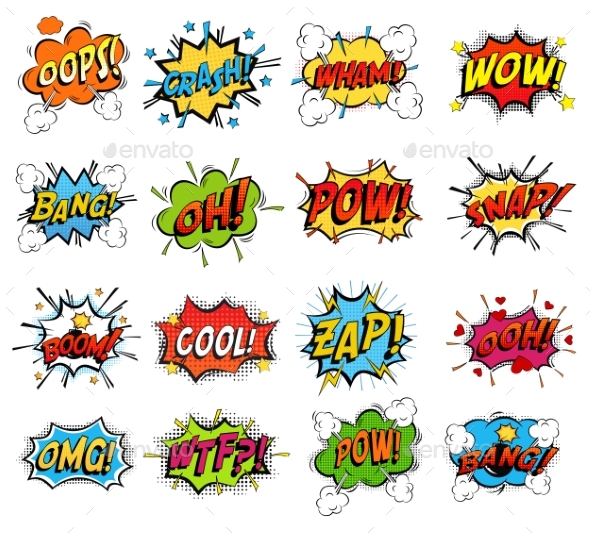 Set of Comic Bubble Speech Clouds, Onomatopoeia - Miscellaneous Vectors