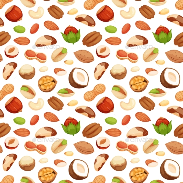 Seamless Pattern with Illustrations of Nuts Vector - Food Objects