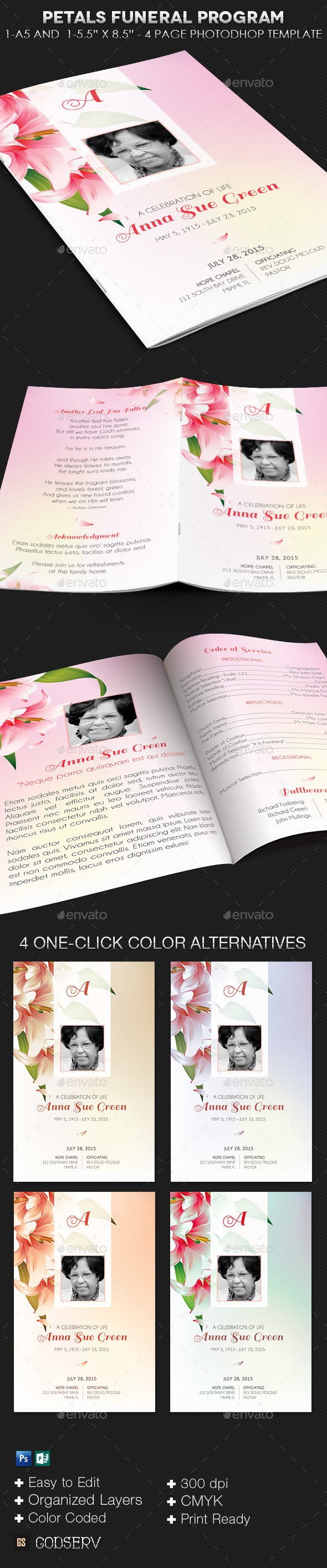 Petals Funeral Program Template - Informational Brochures