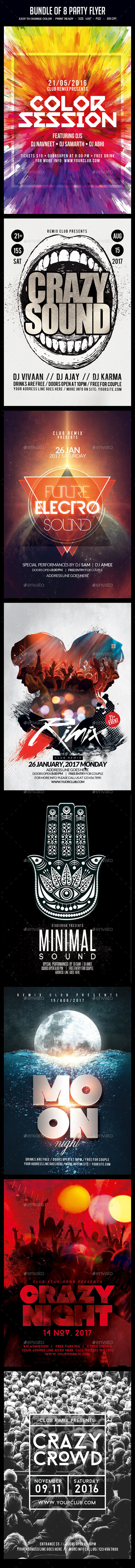 Bundle of 8 Party Flyer - Clubs & Parties Events