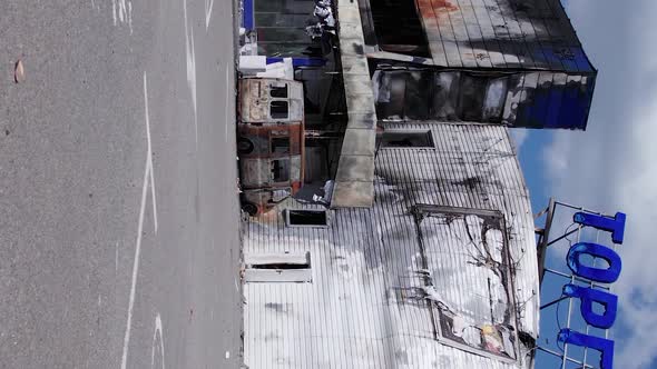 Vertical Video of a Destroyed Shopping Mall During the War in Bucha Ukraine alt