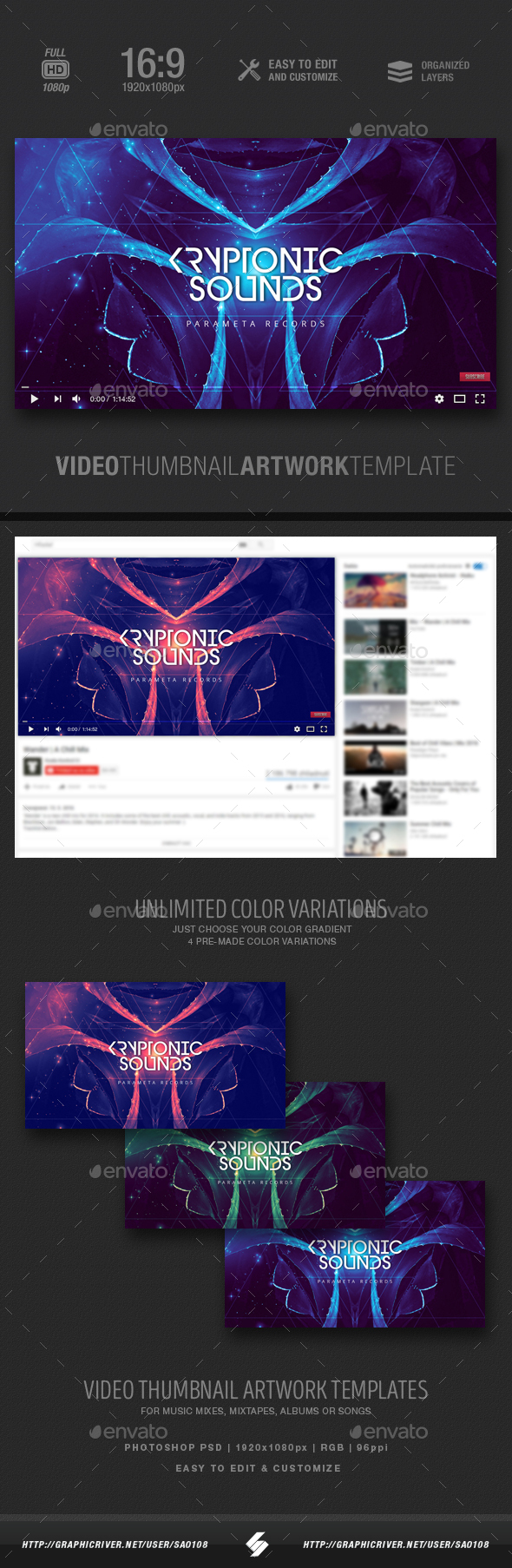 Kryptonic Sounds - Music Video Thumbnail Artwork Template - YouTube Social Media