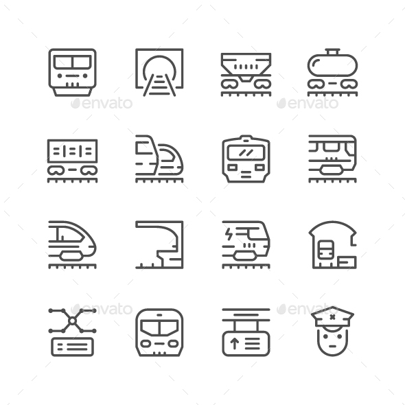 Set Line Icons of Railroad - Man-made objects Objects