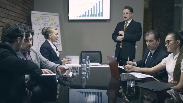 Boss Comes And Greet Colleagues In Meeting Room, Stock Footage 