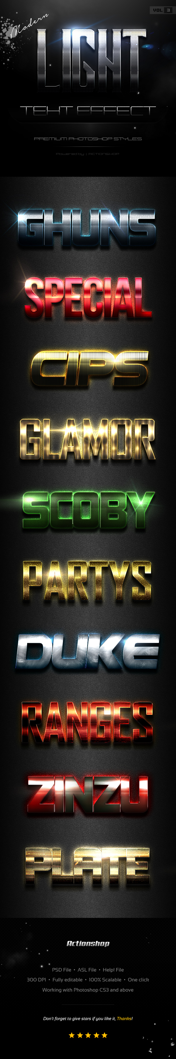 10 Modern Light Text Effects Vol.3 - Styles Photoshop