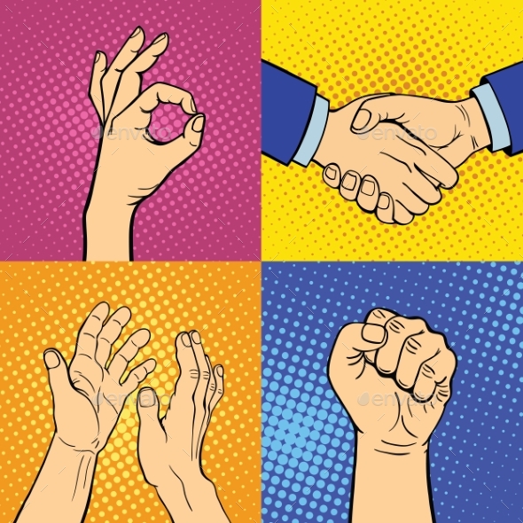Hands Showing Deaf-Mute Different Gestures - People Characters