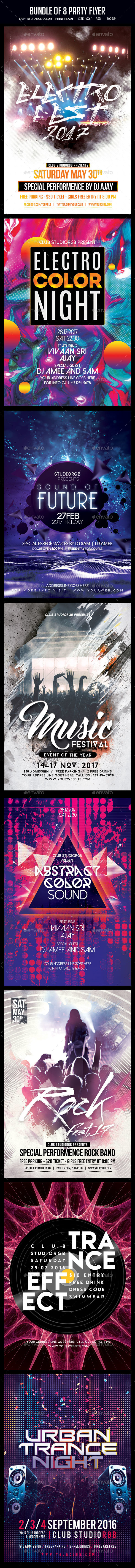 Bundle of 8 Music Party Flyers - Clubs & Parties Events