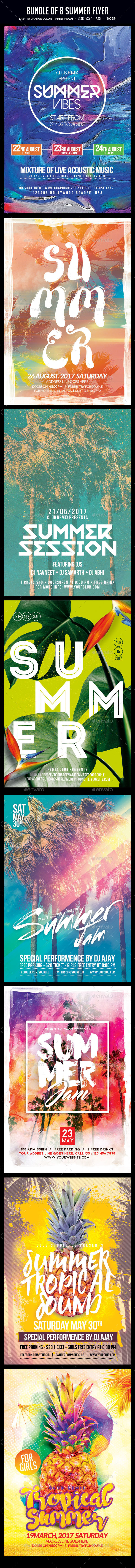 Bundle of 8 Summer Party Flyers - Clubs & Parties Events