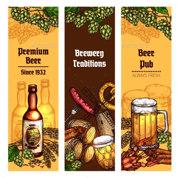 Beer with Snacks Banner for Pub - Food Objects