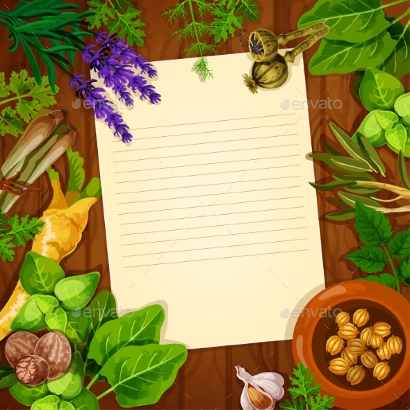 Recipe Paper with Spices and Fresh Herbs - Food Objects
