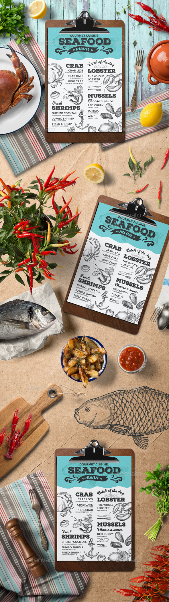 Seafood Menu Template - Food Menus Print Templates