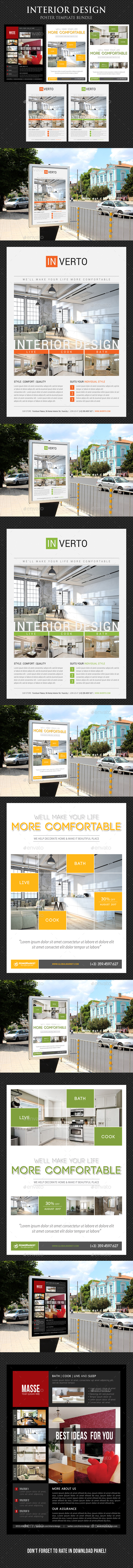 3 in 1 Interior Design Poster Bundle V04 - Signage Print Templates