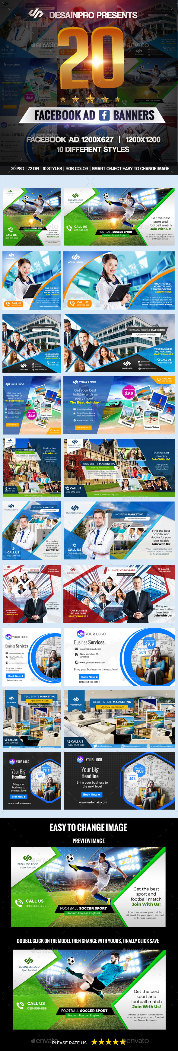 20 Facebook Ad Banners V1 - Social Media Web Elements