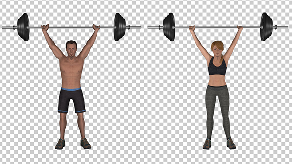 The Athletic Man And Woman Doing Squats With Barbell (2-Pack)