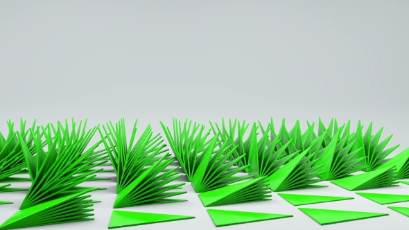 3d Geometrical Prickly Triangles Thorns on White Floor Animation