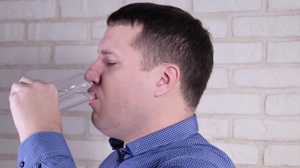 Man Drinking Water Closeup Slow Mo