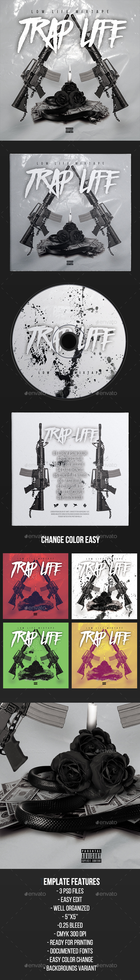 Trap Life - CD Cover Artwork Template - CD & DVD Artwork Print Templates