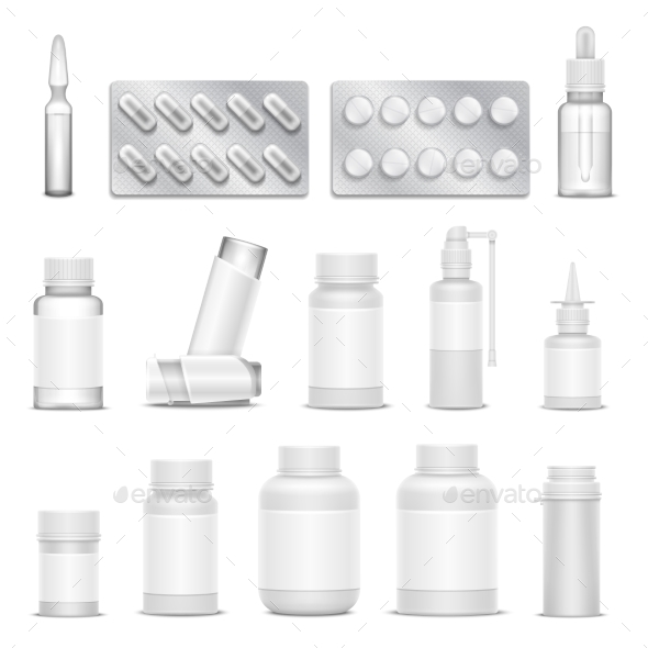 White Blank Medicine Pharmaceutical Packaging - Objects Vectors