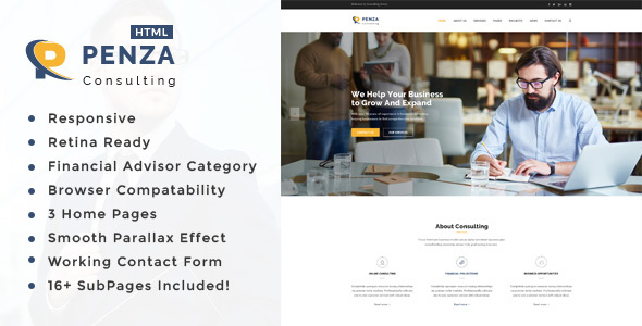 Penza : Business Consulting and Professional Services HTML Template by TonaTheme