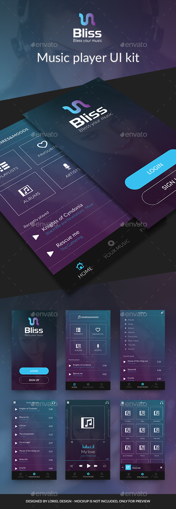 Bliss Mobile Ui Kit - Music player - User Interfaces Web Elements