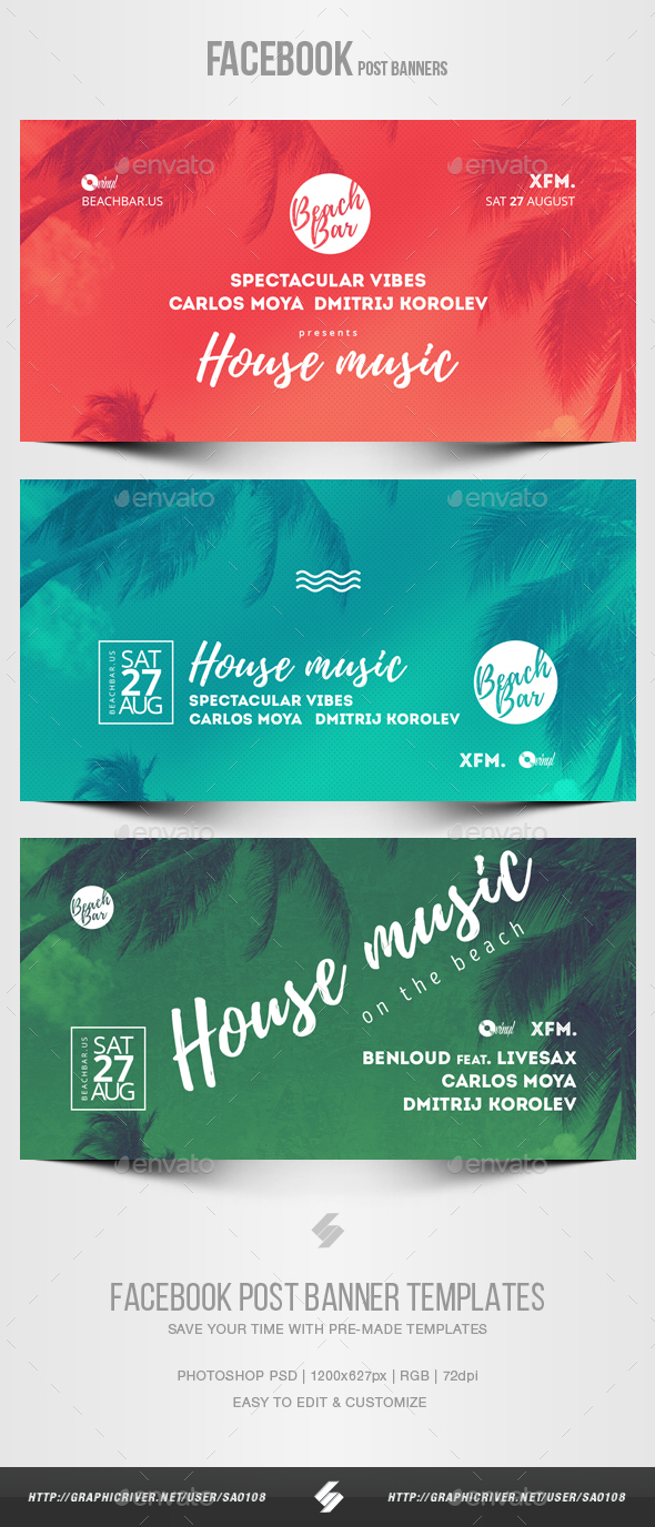 Electronic Music Party vol.18 - Facebook Post Banner Templates - Social Media Web Elements