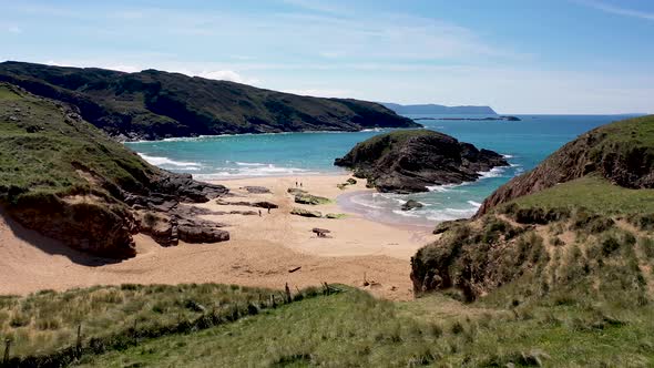 Aerial View of the Murder Hole Beach Officially Called Boyeeghether Bay in County Donegal Ireland alt