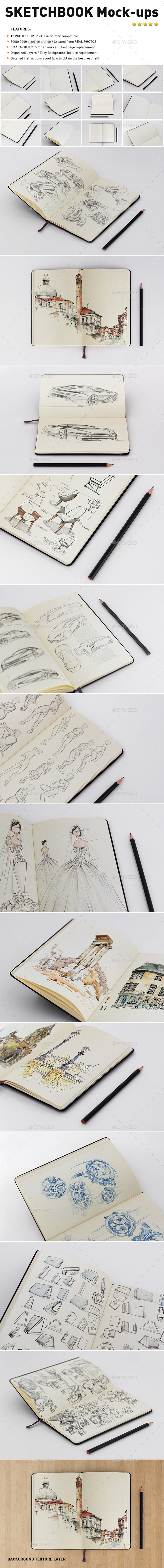 Photorealistic Sketch Book Mockups - Product Mock-Ups Graphics