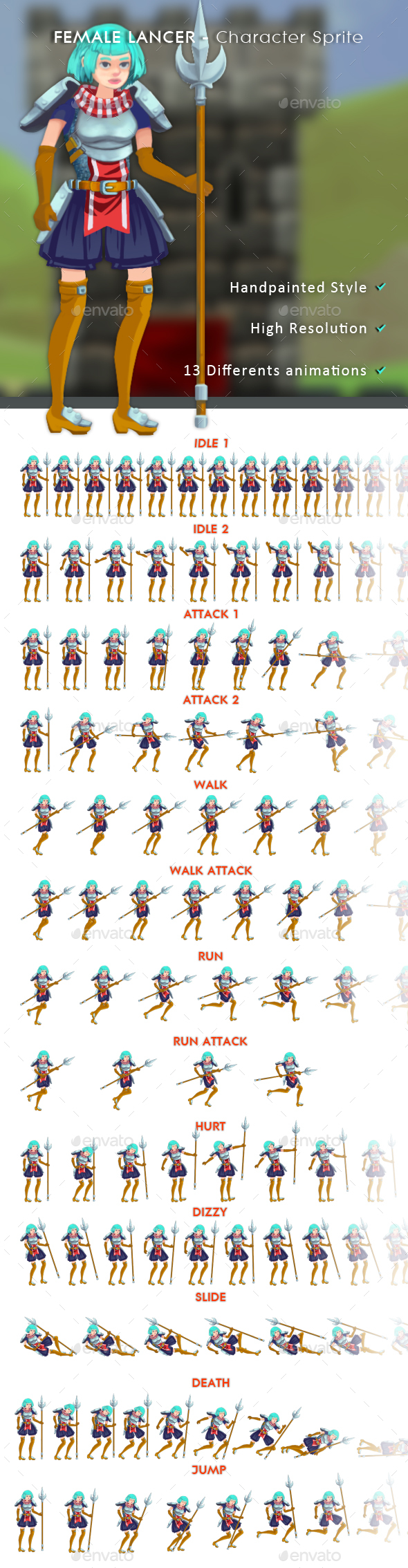 Female Lancer - Character Sprite - Sprites Game Assets