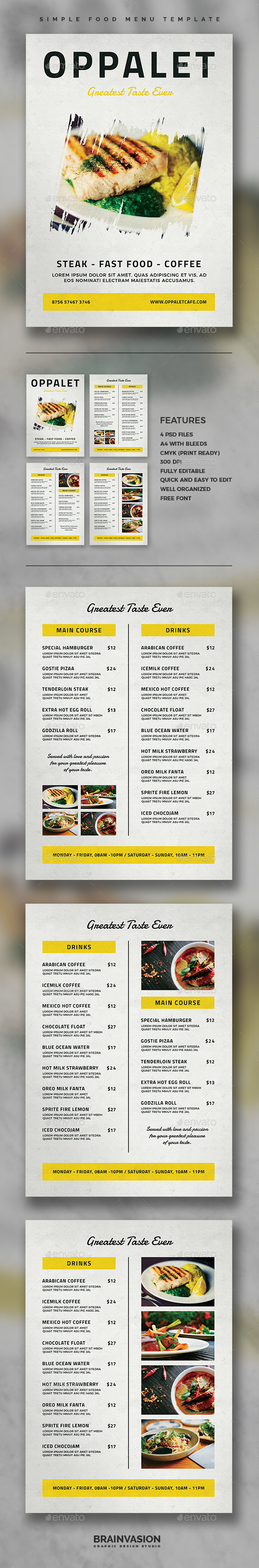 Simple Food Menu Template - Food Menus Print Templates