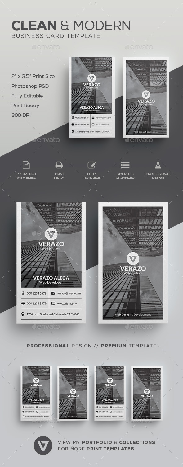 Clean Monotone Business Card Template - Corporate Business Cards