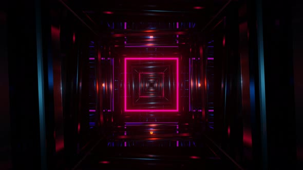 3d render illustration beautiful Abstract Square Tunnel with Neon Light Lines