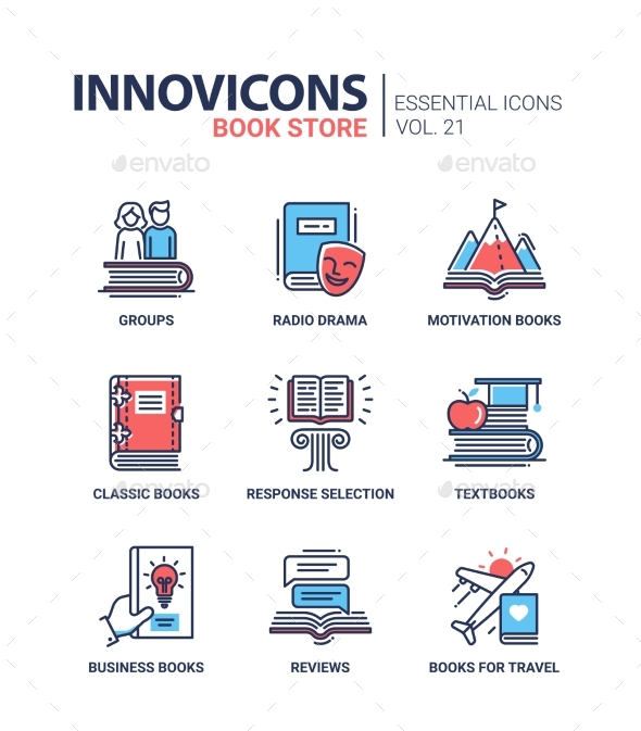 Book Store - Modern Color Vector Single Line Icons - Miscellaneous Vectors