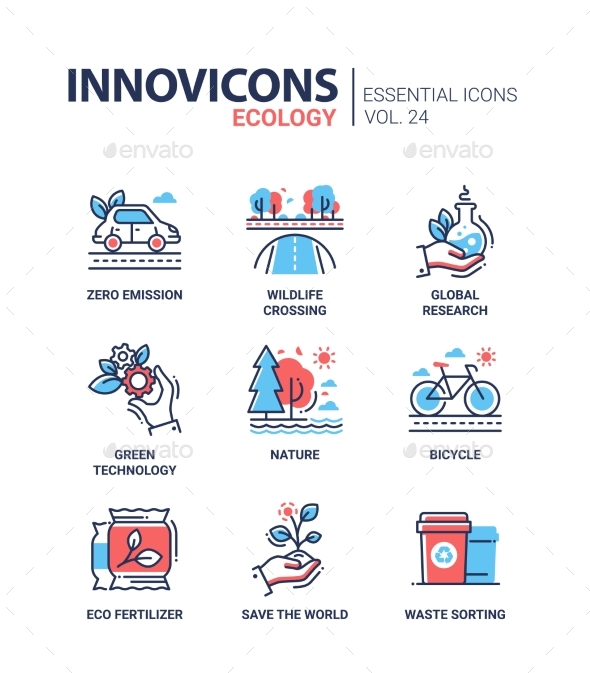 Ecology - Modern Color Vector Single Line Icons - Miscellaneous Vectors