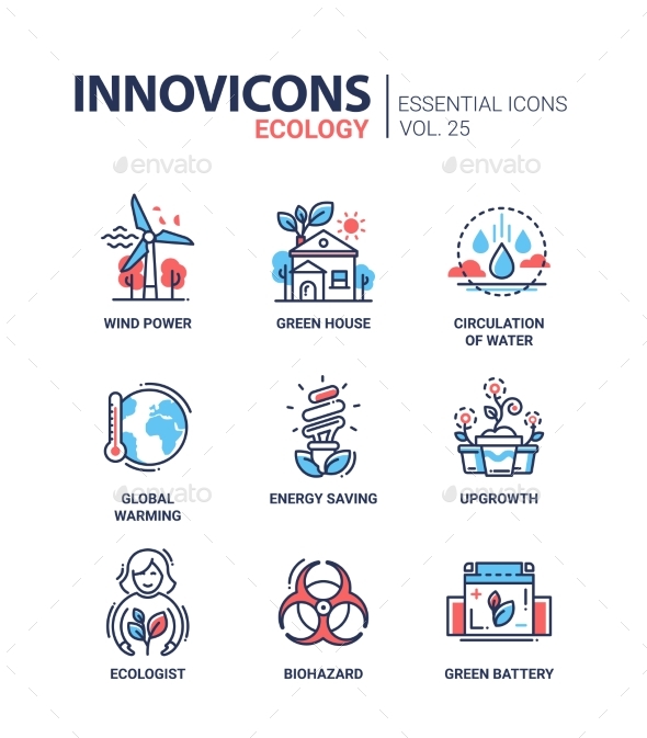 Ecology - Modern Color Vector Single Line Icon Set - Miscellaneous Vectors