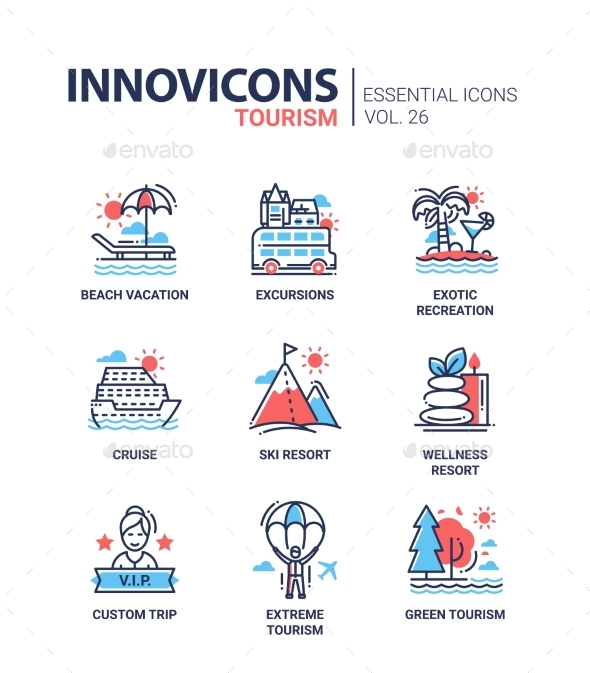 Tourism- Modern Color Vector Single Line Icon Set - Miscellaneous Vectors