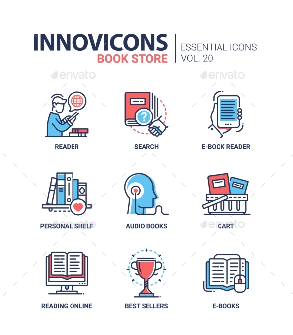 Book Store - Modern Color Vector Single Line Icon - Miscellaneous Vectors