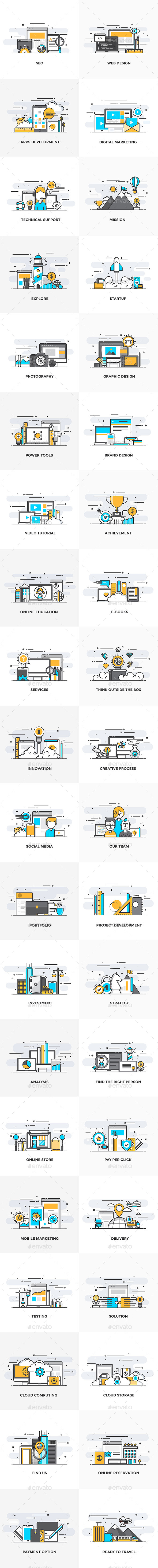 Set of Modern Flat Line Color Conceptual Icons - Miscellaneous Vectors