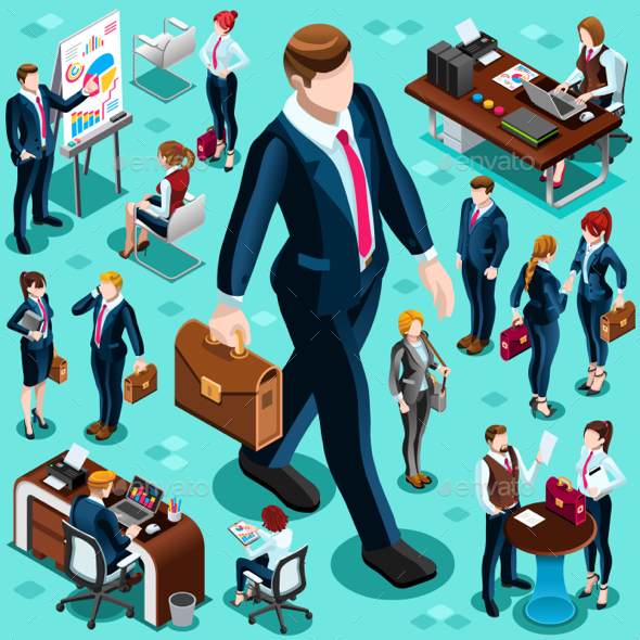 Isometric Isolated Business People Icon Set - People Characters