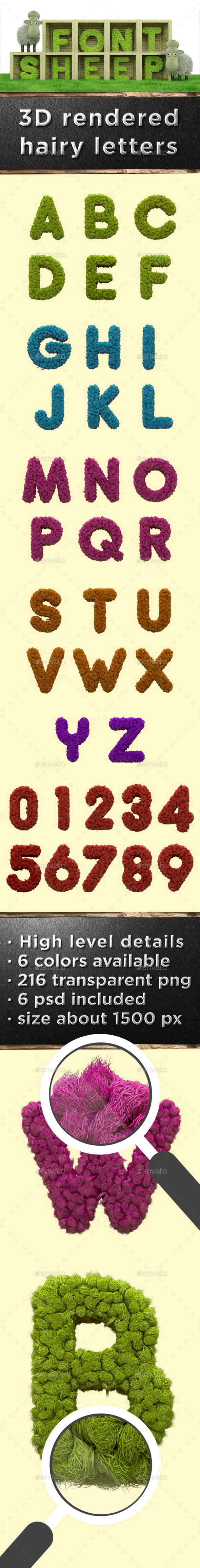 Sheep Font (6 PSD, 216 PNG) - Text 3D Renders