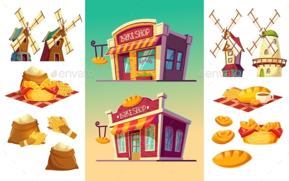 Set of Icons for a Bakery Two Bake Shops - Miscellaneous Vectors