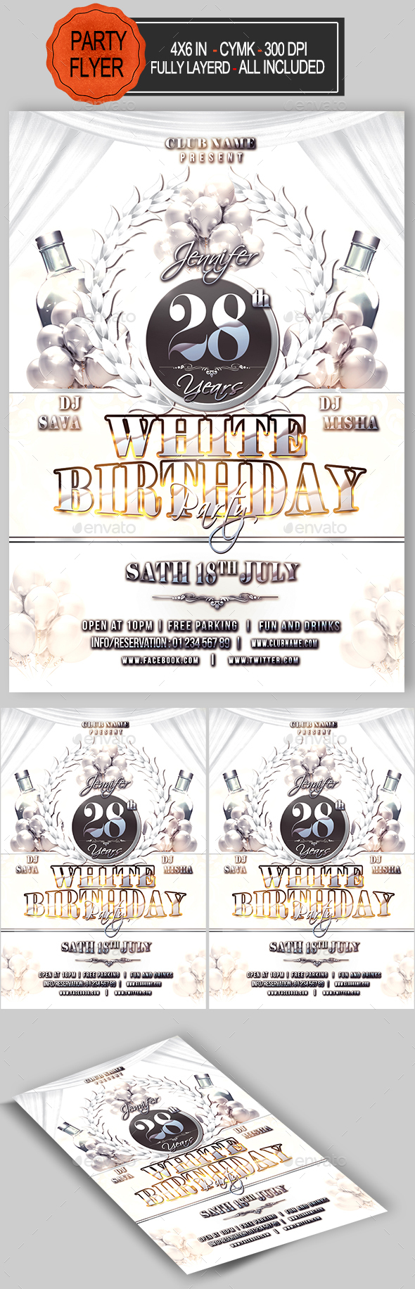 White Birthday Party Flyer - Clubs & Parties Events