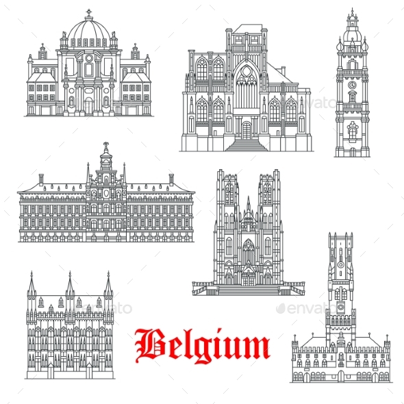 Architecture Buildings of Belguim Vector Icons - Buildings Objects