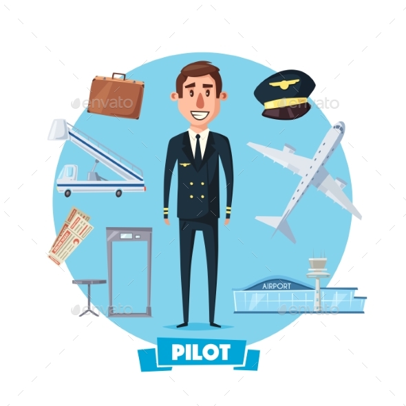 Pilot Profession Man and Flight Items - People Characters