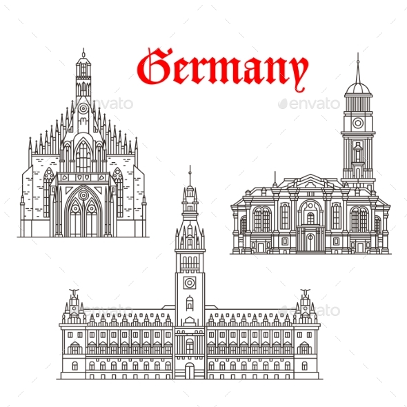 Architecture Buildings of Germany Vector Icons - Buildings Objects