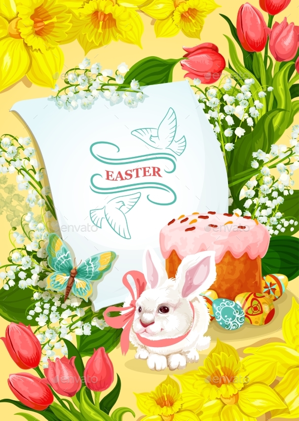 Easter and Egg Hunt Poster with Rabbit, Egg, Cake - Miscellaneous Seasons/Holidays