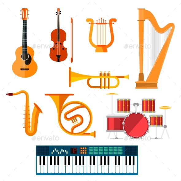 Musical Wind, Key or String Vector Instruments - Man-made Objects Objects