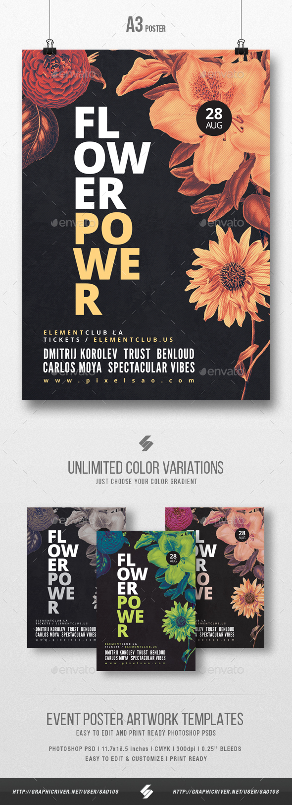 Flower Power - Party Poster / Flyer Artwork Template A3 - Clubs & Parties Events