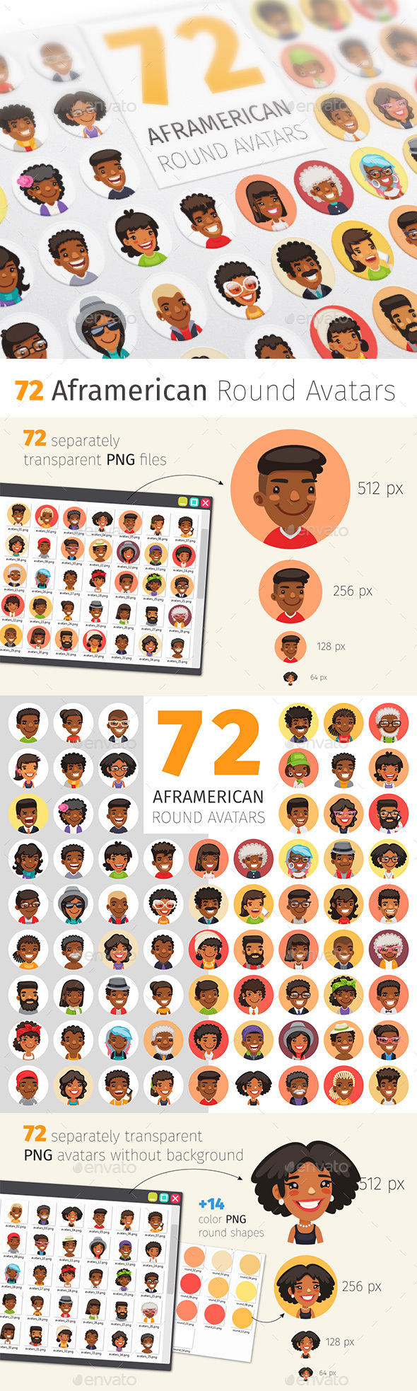 Flat African American Round Avatars - People Characters