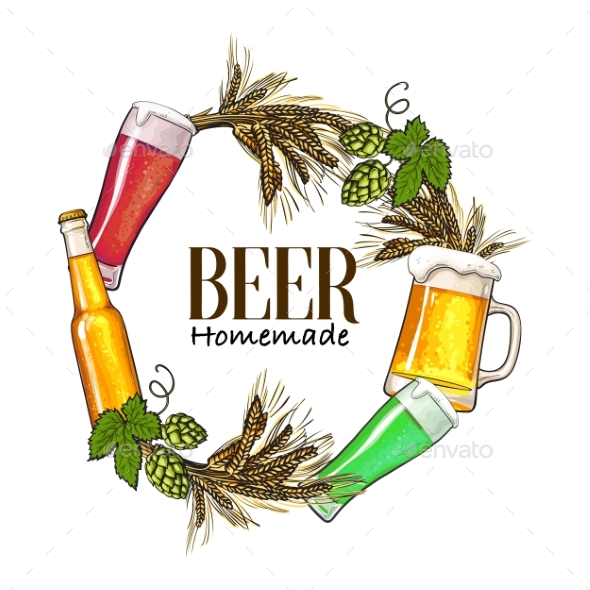 Round Frame of Beer - Food Objects