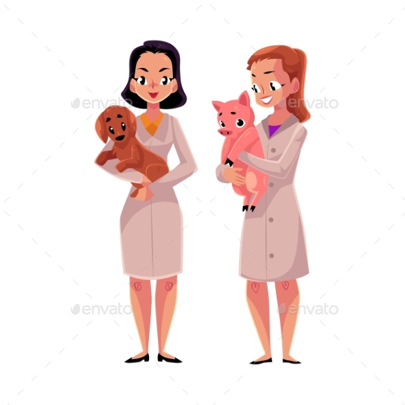 Female Veterinarians in Medical Coats - People Characters